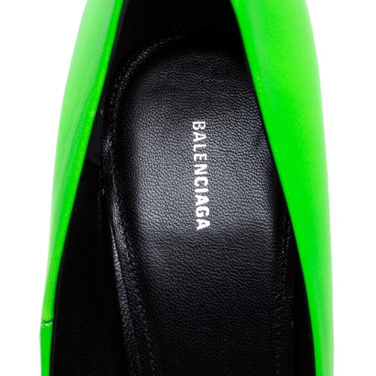 Pre Owned Balenciaga Green Leather Square Knife Pointed Toe Pumps Size 39