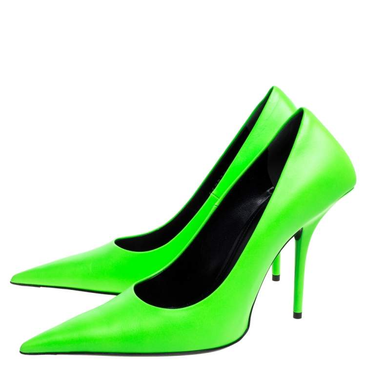 Pre Owned Balenciaga Green Leather Square Knife Pointed Toe Pumps Size 39