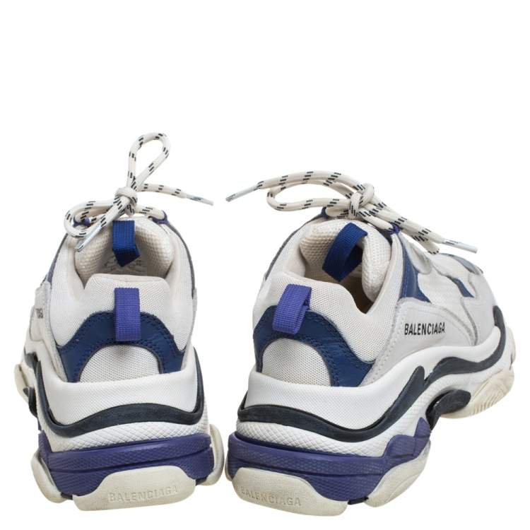 Pre Owned Balenciaga White/Blue Leather And Mesh Triple S Clear Sneakers Size 38