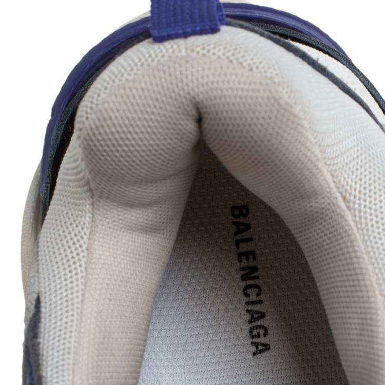 Pre Owned Balenciaga White/Blue Leather And Mesh Triple S Clear Sneakers Size 38