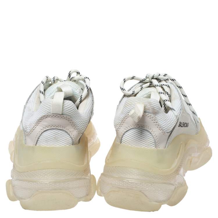 Pre Owned Balenciaga White Mesh And Leather Triple S Platform Sneakers Size 37