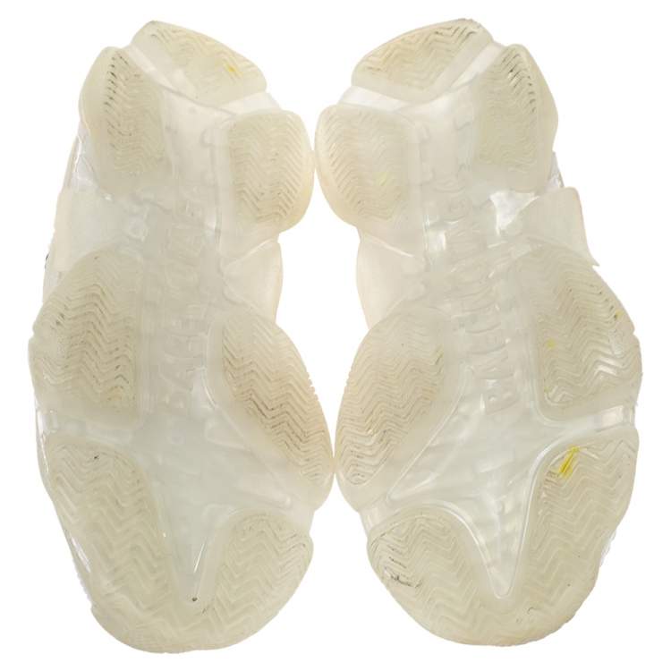 Pre Owned Balenciaga White Mesh And Leather Triple S Platform Sneakers Size 37