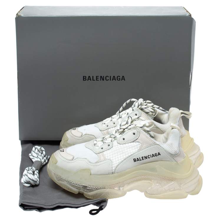 Pre Owned Balenciaga White Mesh And Leather Triple S Platform Sneakers Size 37