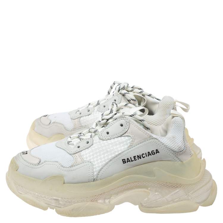 Pre Owned Balenciaga White Mesh And Leather Triple S Platform Sneakers Size 37