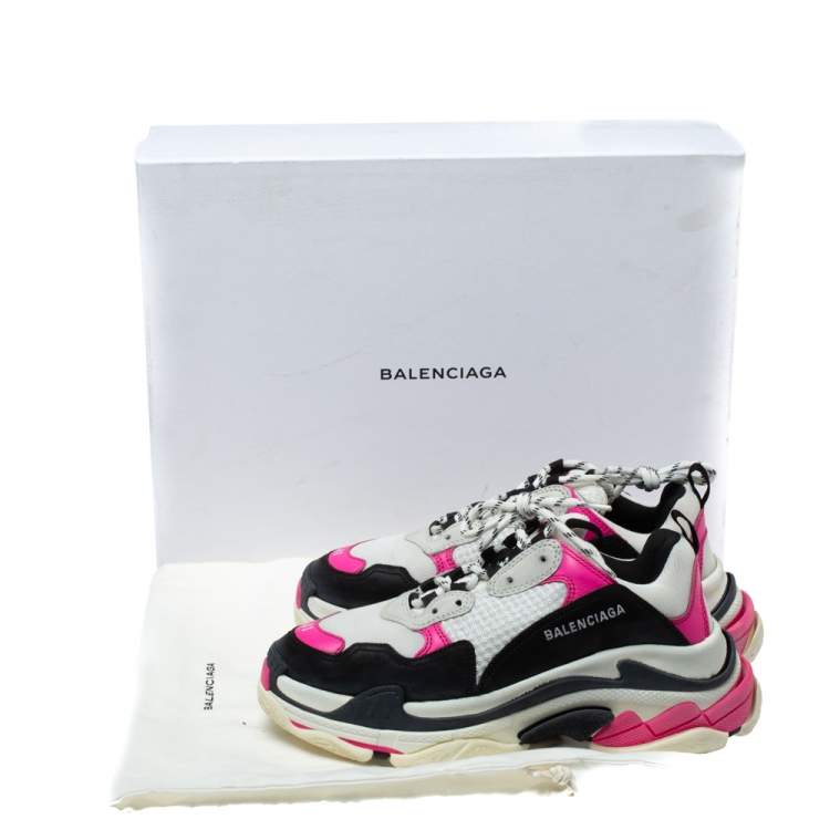 Pre Owned Balenciaga Tri Color Leather And Mesh Triple S Platform Sneakers Size 41