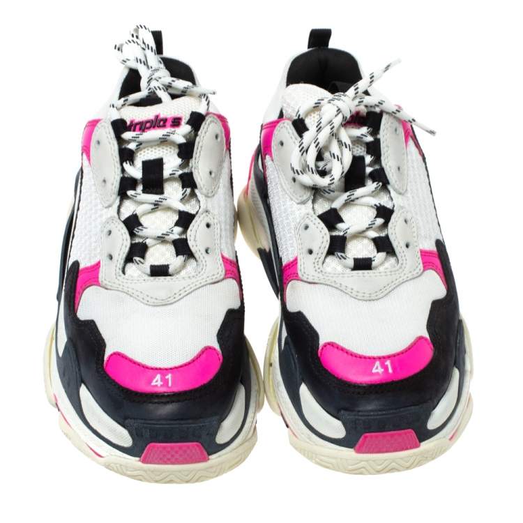 Pre Owned Balenciaga Tri Color Leather And Mesh Triple S Platform Sneakers Size 41