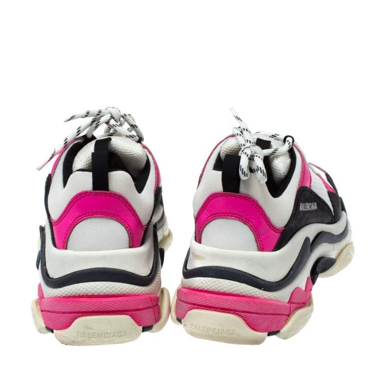 Pre Owned Balenciaga Tri Color Leather And Mesh Triple S Platform Sneakers Size 41