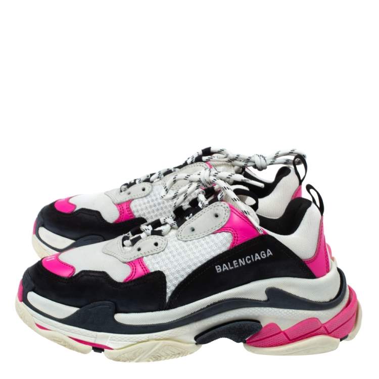 Pre Owned Balenciaga Tri Color Leather And Mesh Triple S Platform Sneakers Size 41