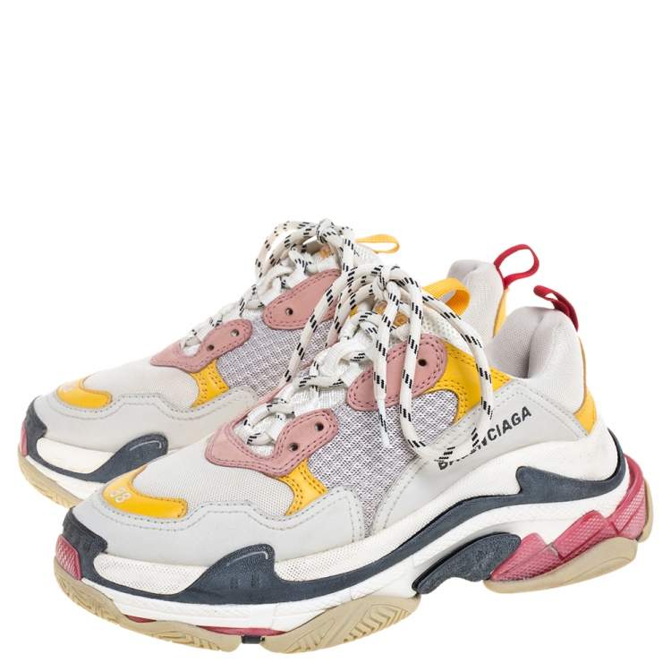 Pre Owned Balenciaga Multicolor Leather and Mesh Triple S Platform Sneakers Size 38