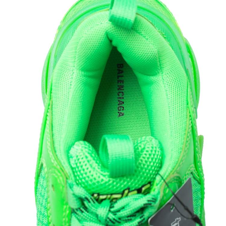 Pre Owned Balenciaga Bright Green Leather And Mesh Triple S Sneakers Size 40