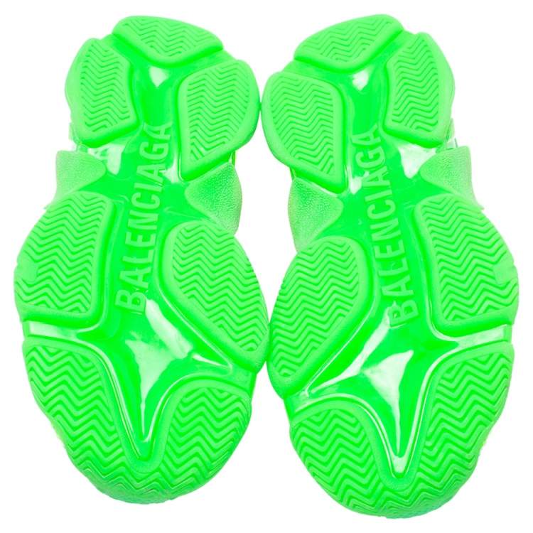 Pre Owned Balenciaga Bright Green Leather And Mesh Triple S Sneakers Size 40