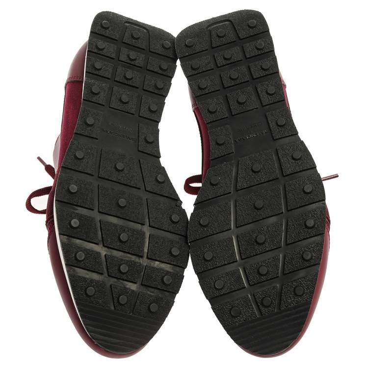 Pre Owned Balenciaga Burgundy Leather And Mesh Race Runners Sneakers Size 37