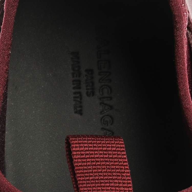 Pre Owned Balenciaga Burgundy Leather And Mesh Race Runners Sneakers Size 37