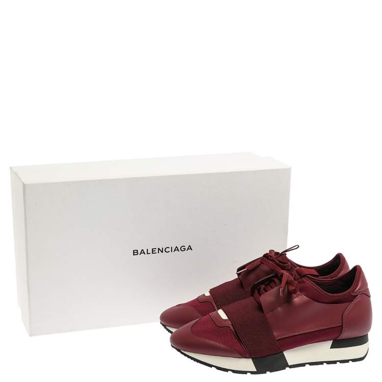 Pre Owned Balenciaga Burgundy Leather And Mesh Race Runners Sneakers Size 37