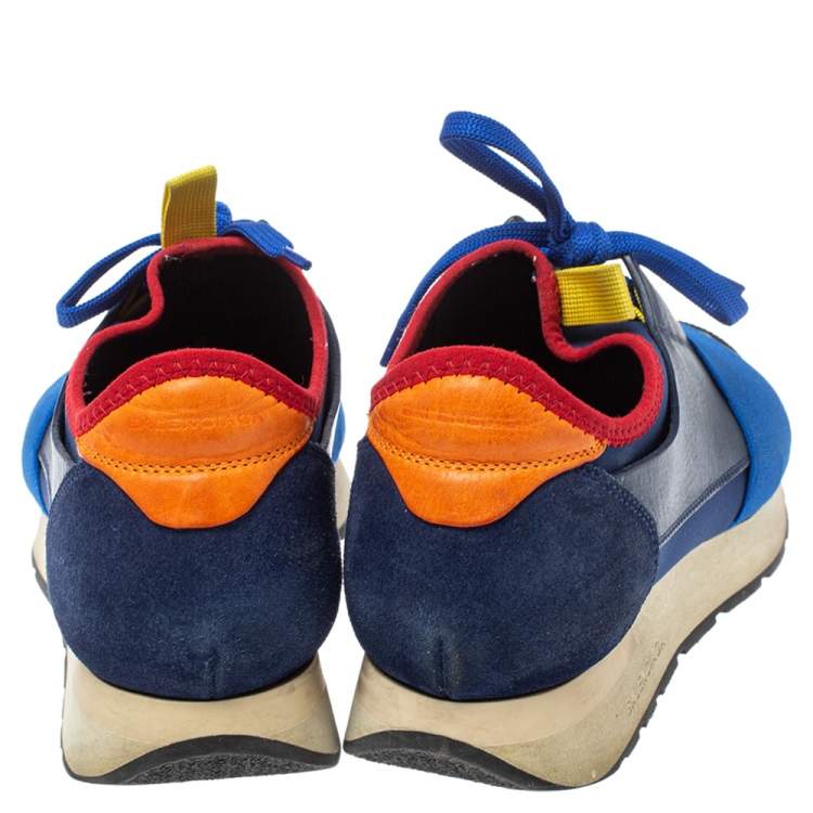 Pre Owned Balenciaga Multicolor Leather, Suede And Mesh Race Runner Sneakers Size 38