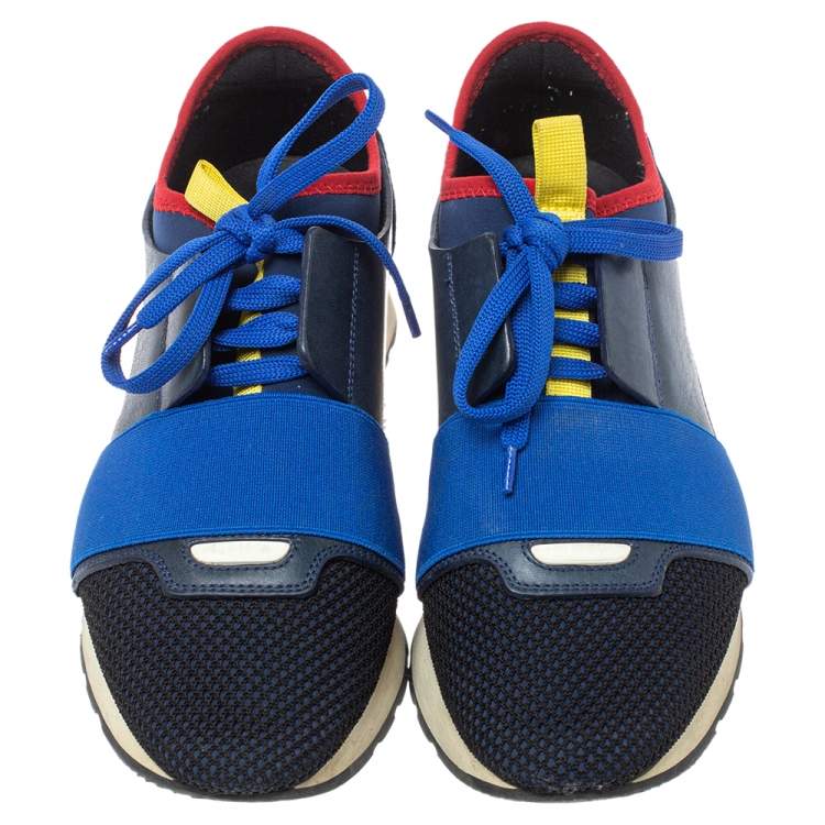 Pre Owned Balenciaga Multicolor Leather, Suede And Mesh Race Runner Sneakers Size 38