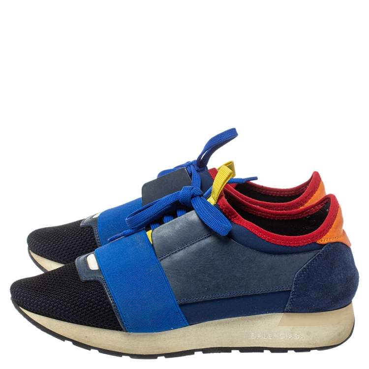 Pre Owned Balenciaga Multicolor Leather, Suede And Mesh Race Runner Sneakers Size 38