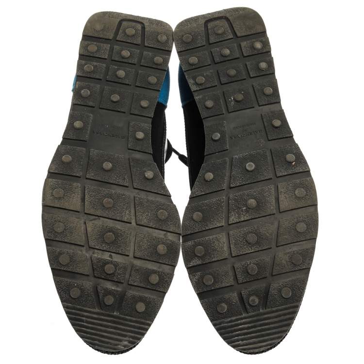 Pre Owned Balenciaga Black/Blue Suede Leather And Mesh Race Runner Low Top Sneakers Size 39