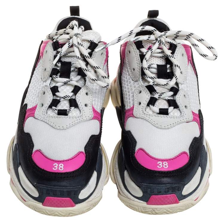 مملوكة مسبقًا Balenciaga Tri Color Mesh And Leather Triple S Trainer Sneakers Size 38