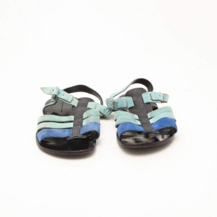 Pre Owned Balenciaga Light Blue Suede and Stingray Sandals Size 37.5