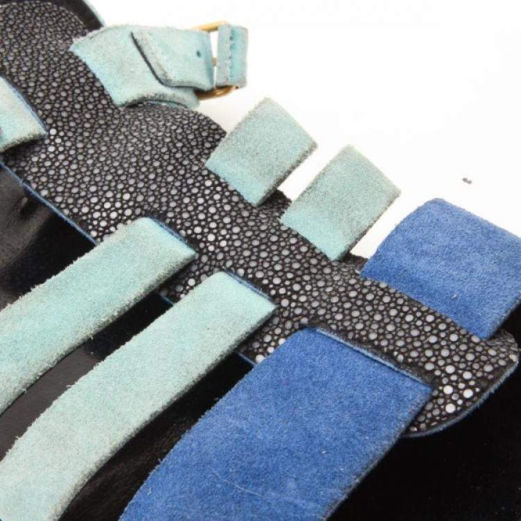Pre Owned Balenciaga Light Blue Suede and Stingray Sandals Size 37.5