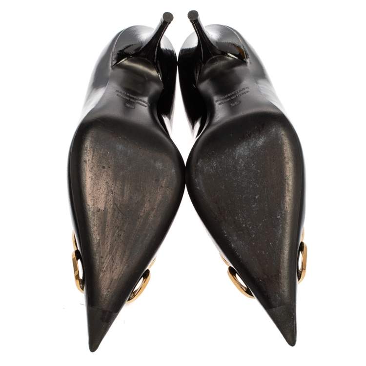 Pre Owned Balenciaga Black Patent Leather BB Knife Pumps Size 39