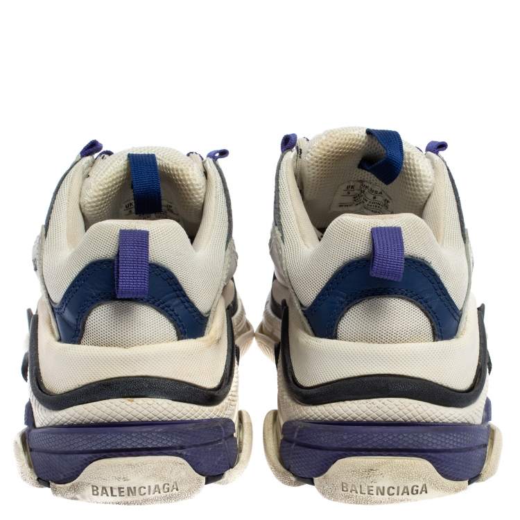 Pre Owned Balenciaga White/Blue Leather And Mesh Triple S Low Top Sneakers Size 38