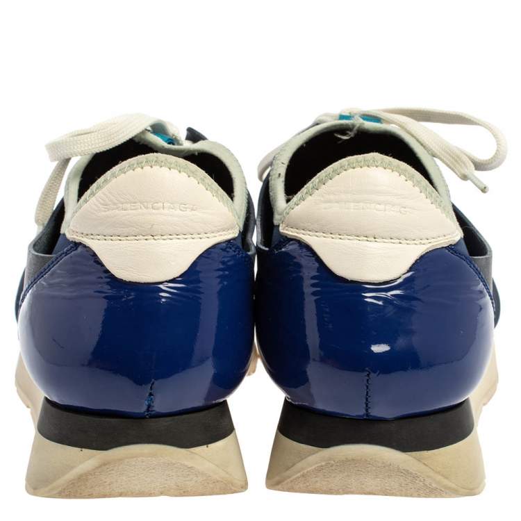 Pre Owned Balenciaga Blue Suede Leather And Mesh Race Runner Low Top Sneakers Size 40