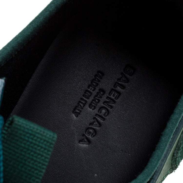Pre Owned Balenciaga Green/Black Mesh And Suede Leather Race Runner Low Top Sneakers Size 36