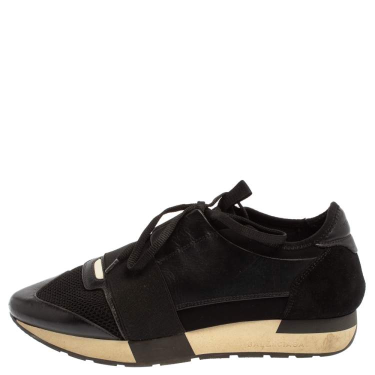 sarkom Hård ring Arkitektur Balenciaga Black Mesh And Suede Leather Race Runner Low-Top Sneakers Size  39 Balenciaga | TLC