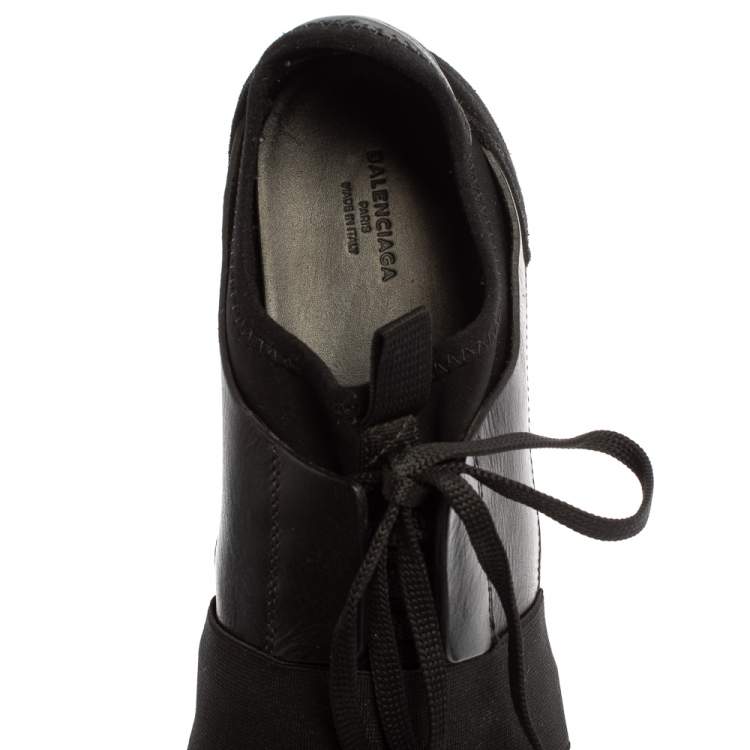 Pre Owned Balenciaga Black Mesh And Suede Leather Race Runner Low-Top Sneakers Size 39