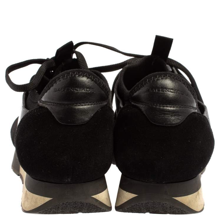 Pre Owned Balenciaga Black Mesh And Suede Leather Race Runner Low-Top Sneakers Size 39