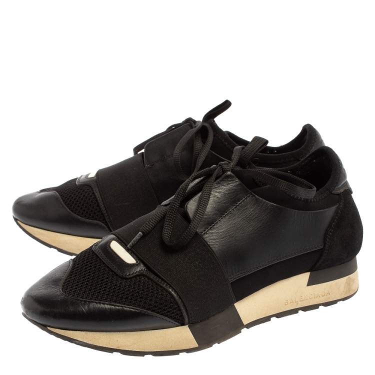 Pre Owned Balenciaga Black Mesh And Suede Leather Race Runner Low-Top Sneakers Size 39