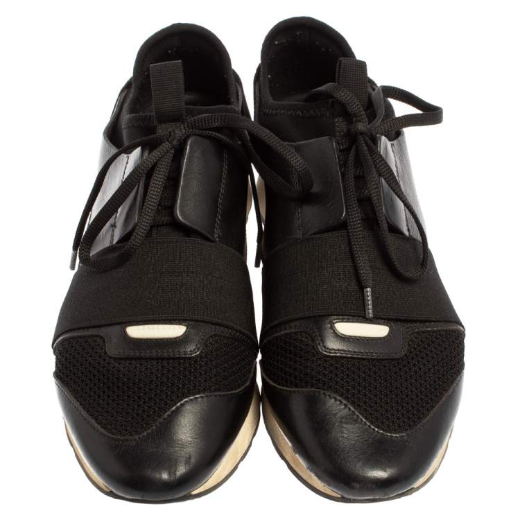 Pre Owned Balenciaga Black Mesh And Suede Leather Race Runner Low-Top Sneakers Size 39