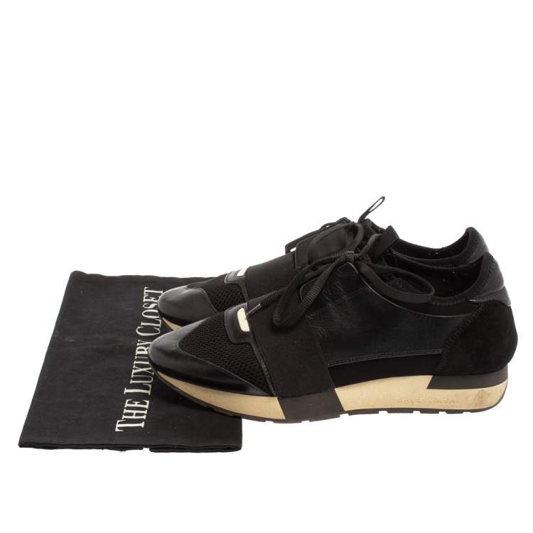 Pre Owned Balenciaga Black Mesh And Suede Leather Race Runner Low-Top Sneakers Size 39