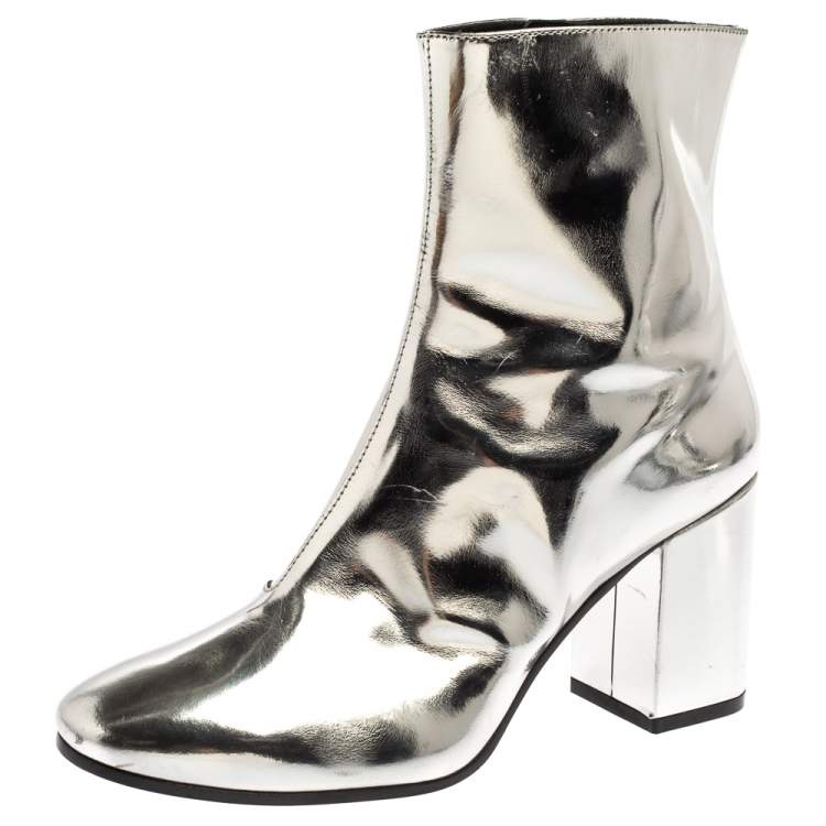 BALENCIAGA Metallic Calfskin Thigh High Boots 375 Silver 852680   FASHIONPHILE