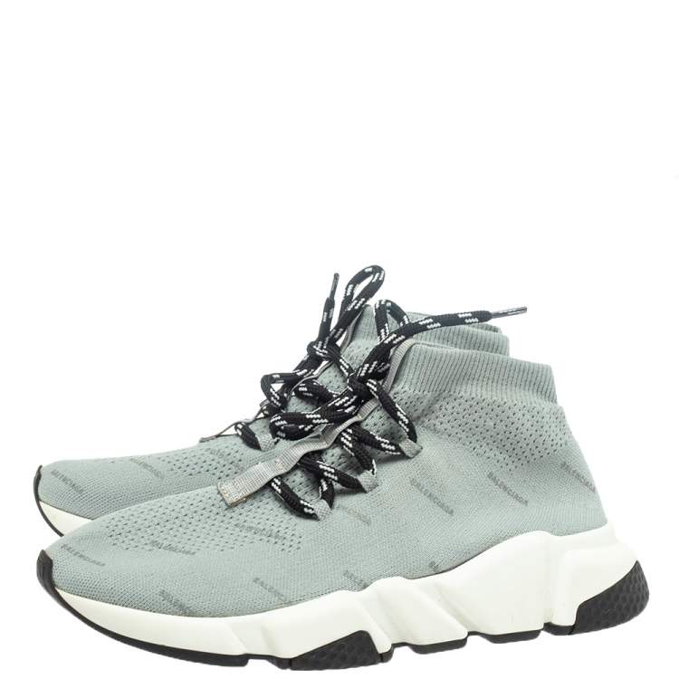 Pre Owned Balenciaga Grey Knit Fabric Speed Trainer Lace Up Sneakers Size 37