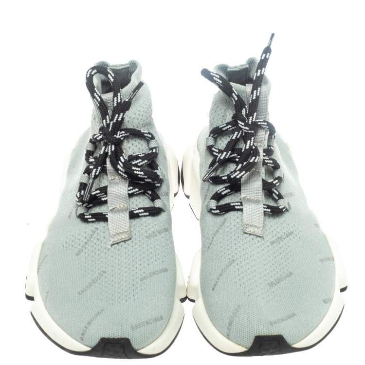 Pre Owned Balenciaga Grey Knit Fabric Speed Trainer Lace Up Sneakers Size 37