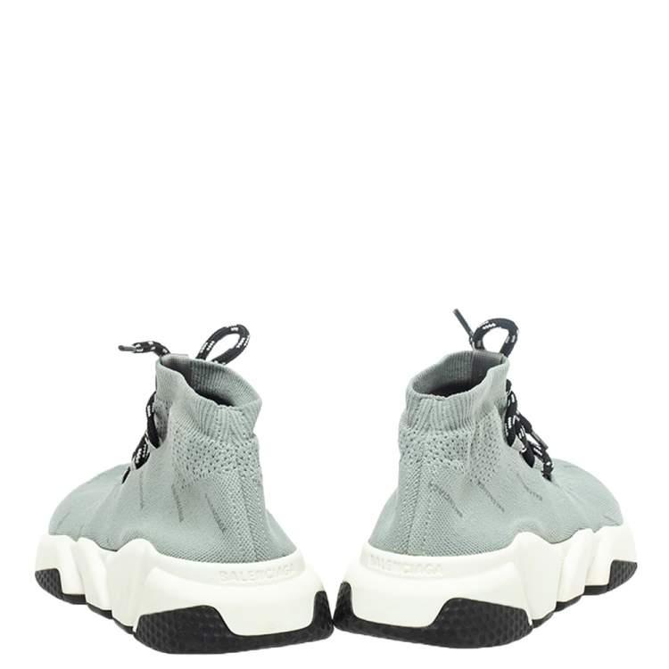Pre Owned Balenciaga Grey Knit Fabric Speed Trainer Lace Up Sneakers Size 37