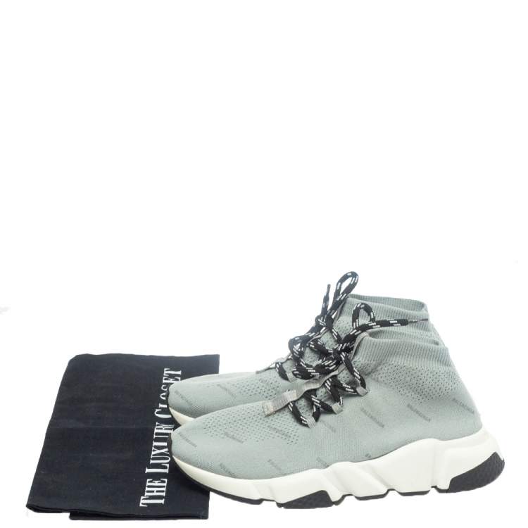 Pre Owned Balenciaga Grey Knit Fabric Speed Trainer Lace Up Sneakers Size 37
