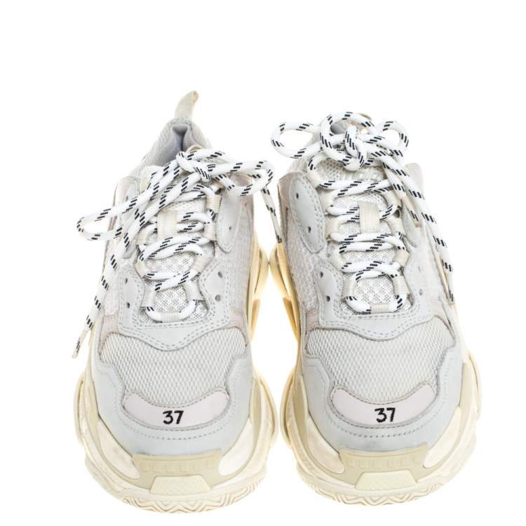 Pre Owned Balenciaga Tri Color Mesh And Leather Triple S Low Top Sneakers Size 37