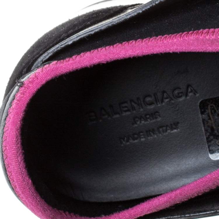 Pre Owned Balenciaga Black/Pink Mesh/Suede and Leather Race Runners Low Top Sneakers Size 36