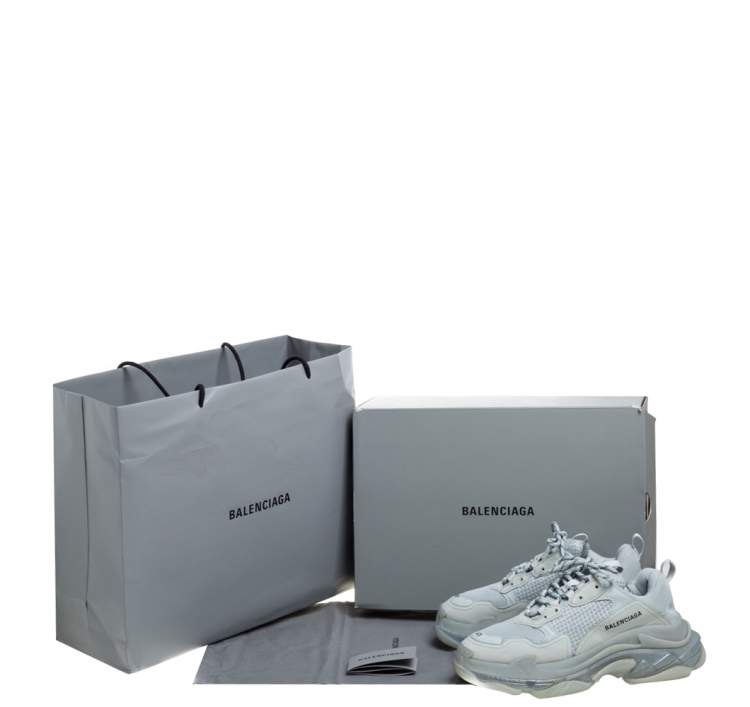 Pre Owned Balenciaga Pearl Grey Mesh And Leather Triple S Low Top Sneakers Size 41