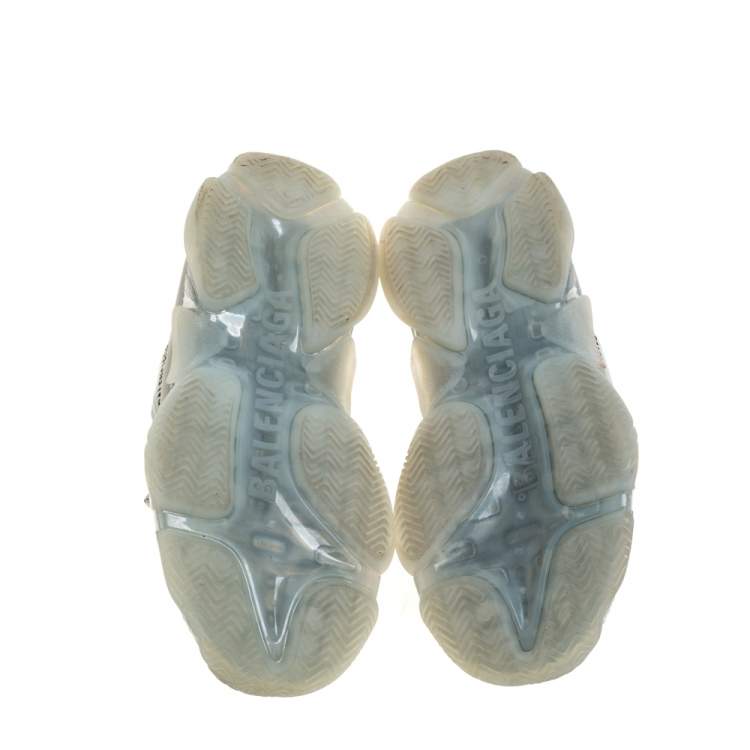 Pre Owned Balenciaga Pearl Grey Mesh And Leather Triple S Low Top Sneakers Size 41