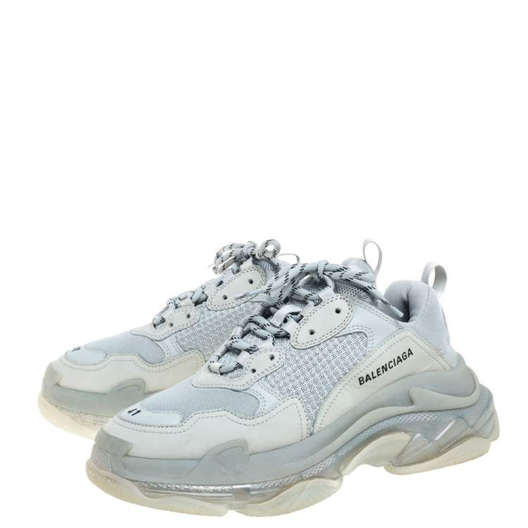 Pre Owned Balenciaga Pearl Grey Mesh And Leather Triple S Low Top Sneakers Size 41