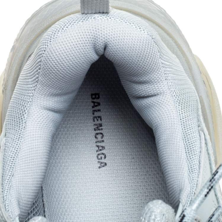 Pre Owned Balenciaga Pearl Grey Mesh And Leather Triple S Low Top Sneakers Size 41