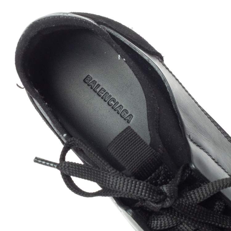 Pre Owned Balenciaga Black/Red Mesh And Leather Race Runner Low Top Sneakers Size 37