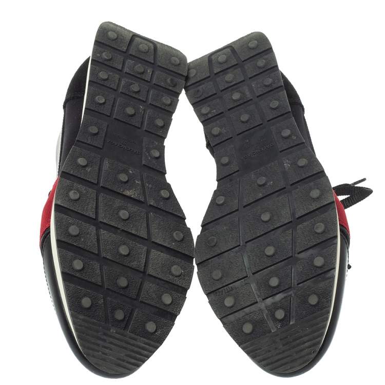 Pre Owned Balenciaga Black/Red Mesh And Leather Race Runner Low Top Sneakers Size 37