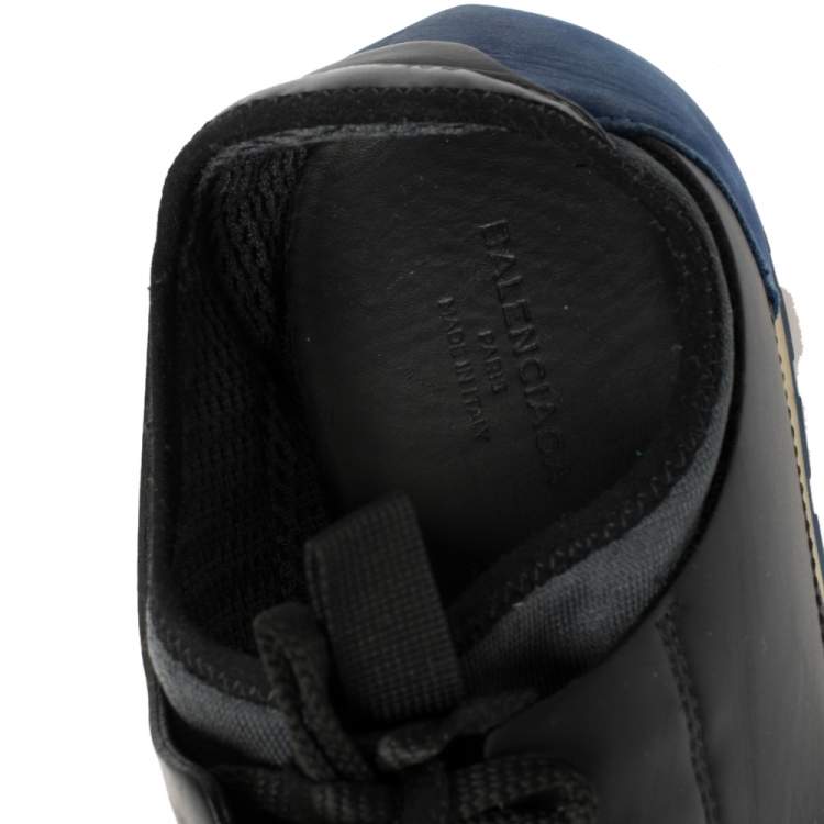 Pre Owned Balenciaga Black/Blue Leather And Mesh Race Runners Sneakers Size 41