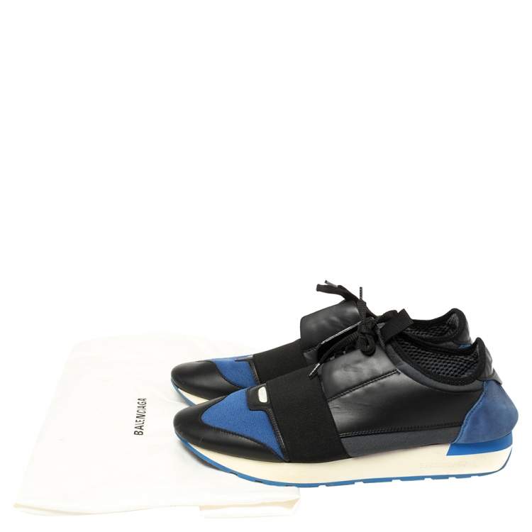 Pre Owned Balenciaga Black/Blue Leather And Mesh Race Runners Sneakers Size 41